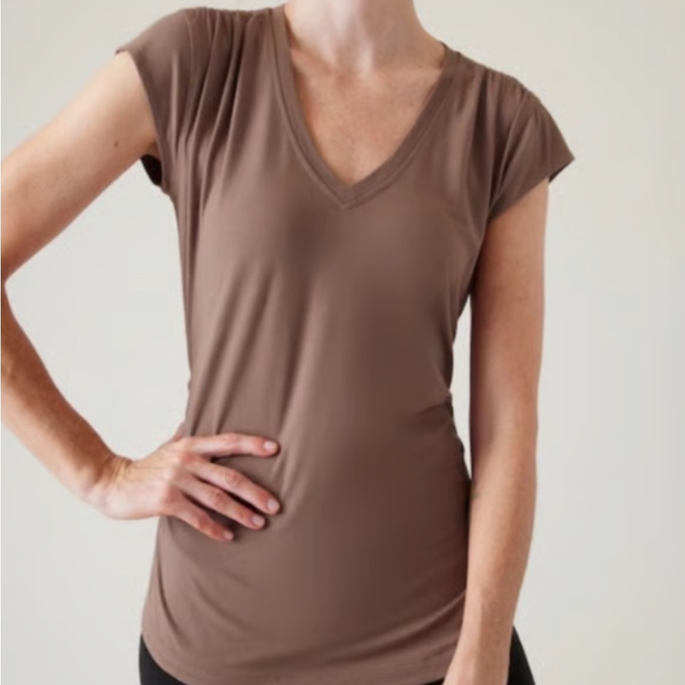 Athleta Brown V-Neck Short Sleeve Tee